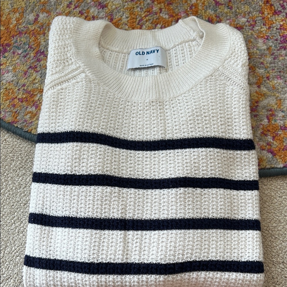 Old Navy Cream and Navy Blue Striped Sweater